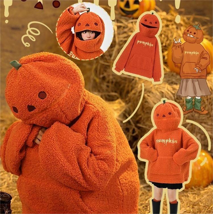 Retro Pumpkin Print Hooded Sweatshirt
